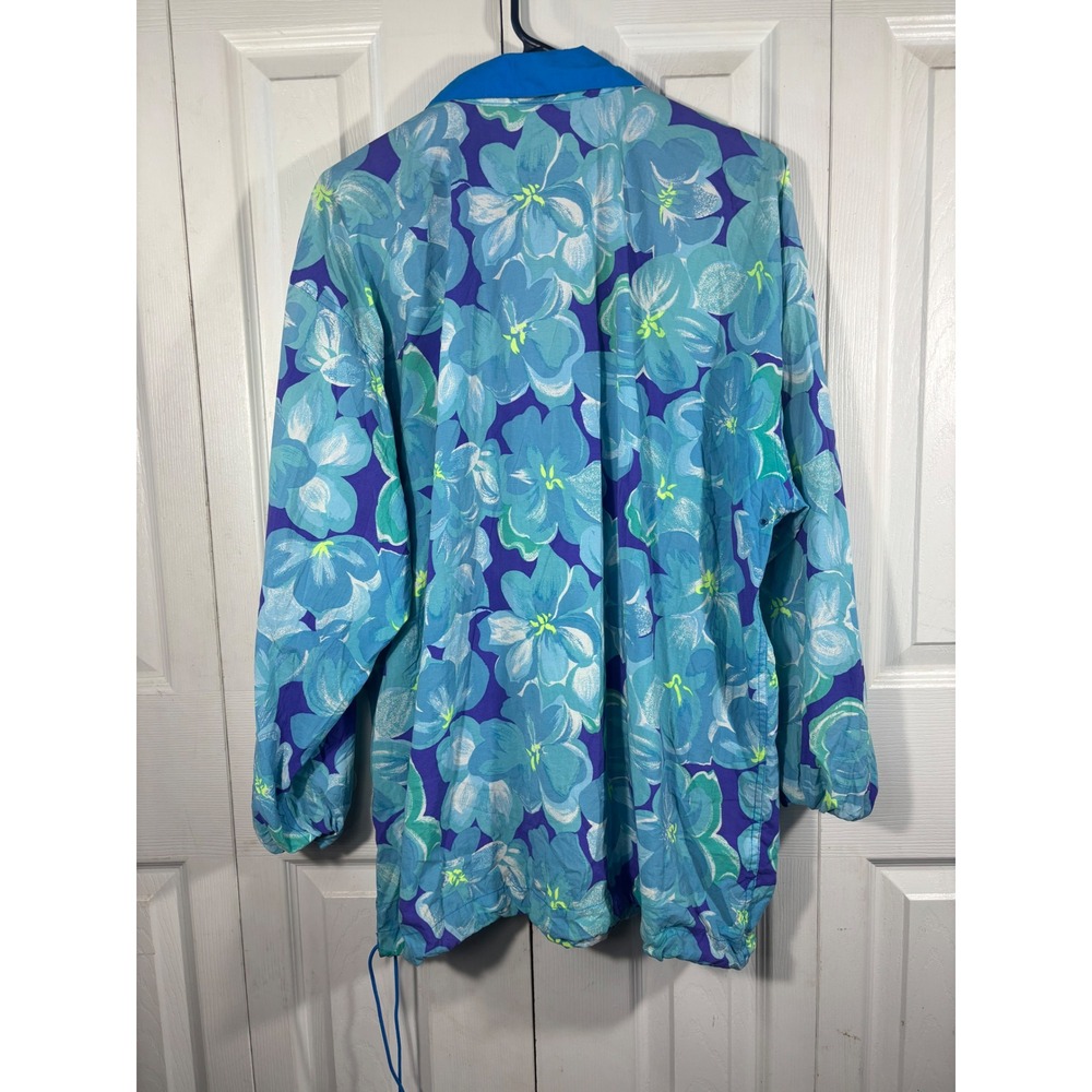 Lizsport Floral Print Pullover Jacket Anorak Windbreaker Blue Spring Summer‎ L - Picture 3 of 8